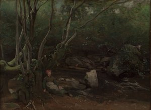 Lormes: Goat-Girl Sitting Beside a Stream in a Forest