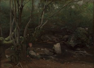 Lormes: Goat-Girl Sitting Beside a Stream in a Forest