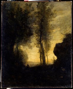 Sitting Goat Playing Flute in a Clearing by Jean Baptiste Camille Corot