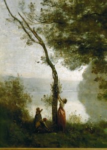 Tree and Woman, Souvenir of Mortefontaine, France by Jean-Baptiste-Camille Corot