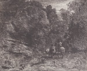Two Travelers in a Forest by Jean Baptiste Camille Corot