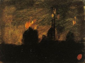 Night Scene with Fires in St-Vast-là-haut near Valenciennes by Jean Baptiste Carpeaux