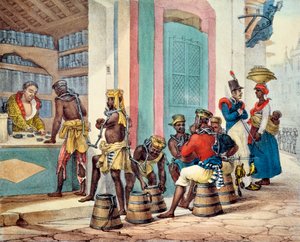 Manacled Slaves Buying Tobacco from a Tobacco Shop in Rio de Janeiro by Jean Baptiste Debret