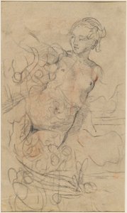 A Reclining Nude with Her Right Arm Raised by Jean Baptiste Deshays