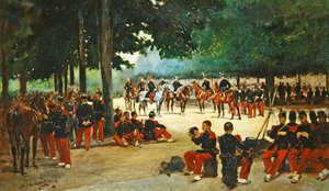 Infantry Regiment Relaxing on the Bois de Boulogne During a Review