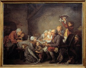 The Kings Cake. A Family Sharing the Cake at the Epiphany Feast. Painting by Jean Baptiste Greuze (1725-1805) 1774. Montpellier, Musee Fabre by Jean Baptiste Greuze