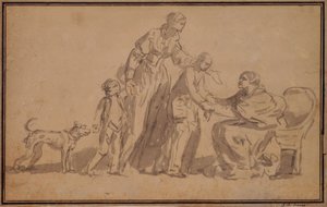 Two children and mother welcomed by an old nurse by Jean Baptiste Greuze