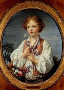 Young boy in the basket of flowers by Jean Baptiste Greuze