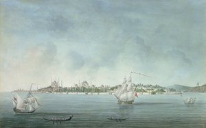 View of Sultan Ahmet and Santa Sophia from Uskudar, in Constantinople by Jean Baptiste Hilair