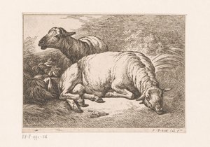 Two Sheep by Jean Baptiste Huet (le vieux)