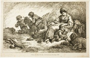 Mother and Children with Sheep by Jean Baptiste Huet
