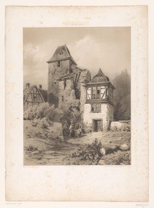 Mountain Village with Group of Figures (Drawings in Washed Ink on Stone series) by Jean Baptiste Louis Hubert