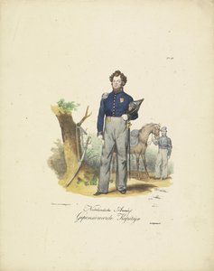 Retired Captain, 1820-1825 Dutch Army, Retired Captain (title on object) Military Costumes of the Kingdom of the Netherlands. Dedicated to His Excellency Willem van Bylandt (series title on object) by Jean Baptiste Madou