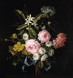 Bouquet of Chamomile, Roses, Orange Blossom and Carnations Tied with a Blue Ribbon by Jean Baptiste Monnoyer