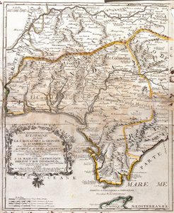 Map of the kingdoms of Granada and Andalusia (Spain)