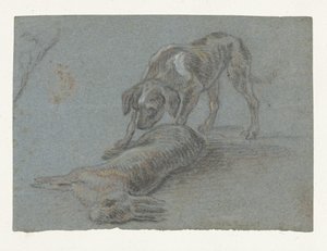 Dog by a Shot Hare by Jean Baptiste Oudry (possibly)