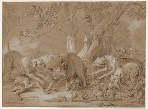 Wild Sow and Her Young Attacked by Dogs by Jean Baptiste Oudry
