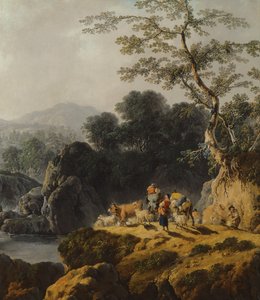 A River Valley Landscape with Herdsmen and Travellers