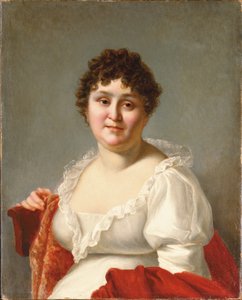 Portrait of Madame Regnault, bust-length, in a white dress and persimmon shawl
