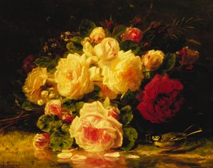 Roses with a Blue Tit by a Stream