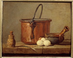 Kitchen Utensils, Cauldron, Poelon and Eggs