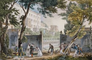 A villa: meeting scene of the nobility - engraving by John the Baptist (Jean-Baptiste) Thomas, circa 1820