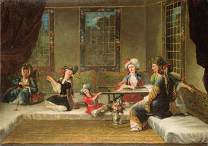 Armenian women embroidering in an interior