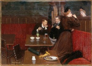 Three figures in a café by Jean Beraud