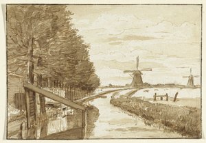 Landscape with a Canal and Two Windmills