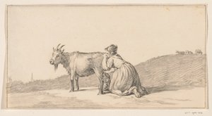 Woman Milking a Goat