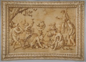 Faux gilded relief, with Bacchus and a scene of a sacrifice