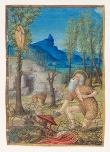 Saint Jerome Repenting in the Wilderness, verso: Antiphon Text for St. Gregory by Jean Bourdichon
