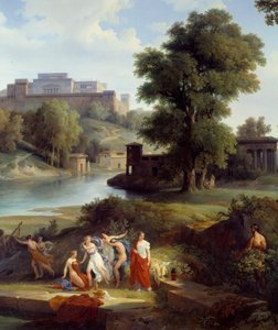 Odyssey of Homer: Ulysses sees Nausicaa, daughter of King Alcinous, playing ball with her followers (detail) by Jean Charles Joseph Rémond