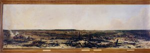Campaign of Russia: Panorama of the Battle of Moscova on 7/09/1812. The Battle of Moskova (also Battle of Borodino) between the French of Napoleon I Bonaparte and the Russian imperial army led by Mikhail Kutuzov by Jean Charles Langlois