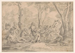 Dead Knight (Orlando?) Carried Away by Woman and Genius by Jean Cotelle (II)
