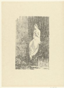 Half-Naked Woman Sitting by Waterside Near Tree (Melancholy) by Jean Danguy