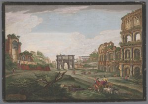 View of the Ruins of the Arch of Constantine and the Colosseum in Rome by Jean Daullé