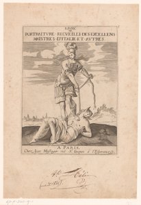 Minerva Binding Stupidity with a Rope (Title Page for: s.n., Livre de Portraiture Receuilli des Excellens Maistres d’Italie et Autres, ca. 1627)