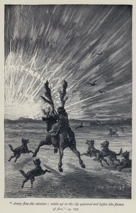 "Away flew the reindeer, while up in the sky quivered red lights like flames of fire" by Jean Edouard Dargent