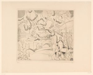 Resting Tennis Players by Pear Tree by Jean Emile Laboureur (signed by artist)
