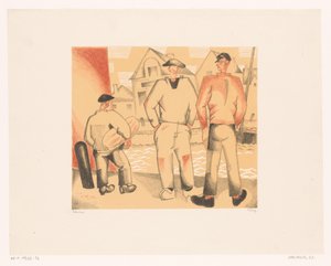 Three Fishermen at the Quay by Jean Emile Laboureur