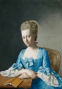Portrait of Grace, Countess of Clanbrassil, nee Foley, Half Length, in a Blue Dress, Seated at a Table, Her Hands Crossed, 1774