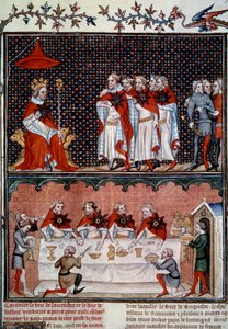 Institution of the Order of the Star by Jean le Bon and Banquet in 1352 by Jean Fouquet