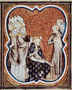 The horn of King Louis VI called the Fat (1081-1137). Miniature taken from Les grandes chroniques de France by Jean Fouquet (1420-1481)