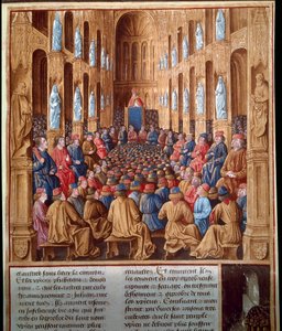 Pope Urban II preaching the first crusade at the Council of Clermont, France, uniting knights, nobility and cardinals