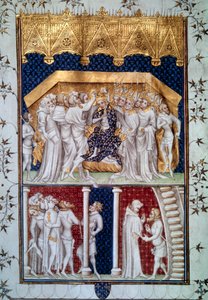 The coronation of Charles VI by the peers of France on 16 September 1380. Miniature from 