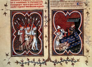 The Murder of Robert de Clermont and Jean de Conflans by Etienne Marcel and His Men on 22 February by Jean Fouquet