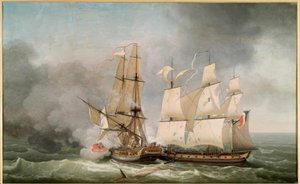 Combat between the French Corvette La Bayonnaise by Jean Francois Hue