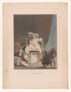 Two Women with Bare Breasts in Front of a Mirror by Jean Francois Janinet