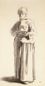 A Standing Woman Holding a Cup by Jean Francois Millet